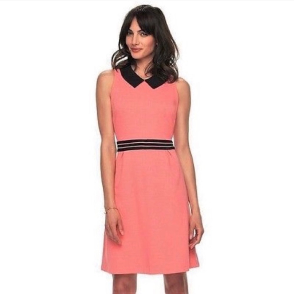 Elle Coral/Black Peter Pan collar dress